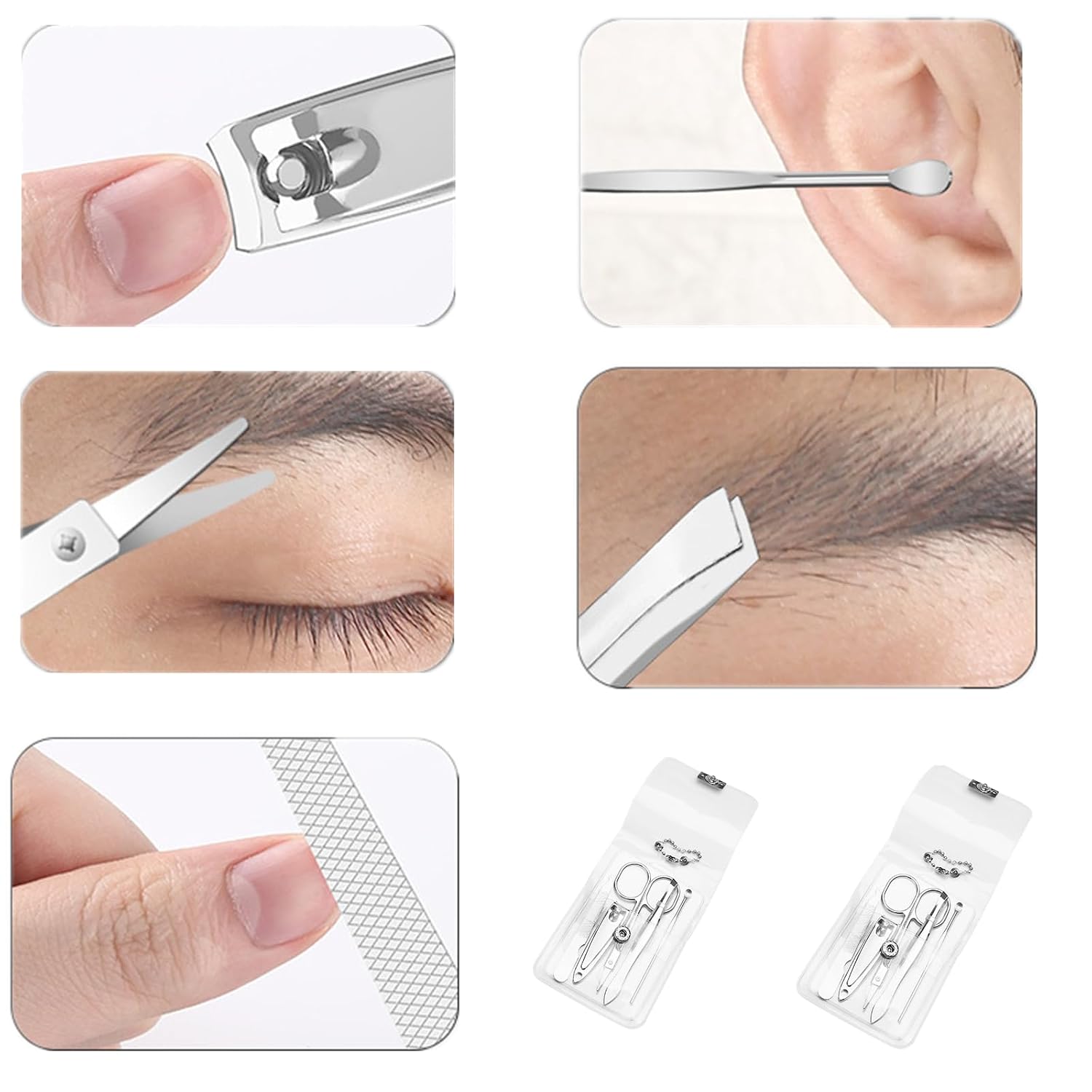 2 Pack Manicure Pedicure Set Portable Nail Clippers Nail Care Kit | Compact nail kit with scissors & cutters, clear case, portable manicure pedicure tools for women travel & daily use