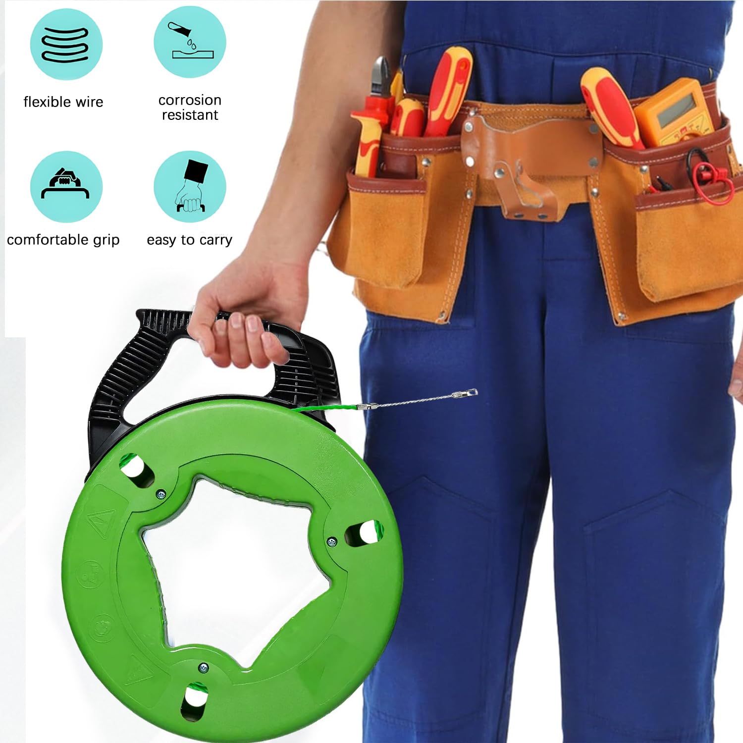 Kit de Ramonage Tire Fils Electrique avec Deux Brosses 60 mm, 10M Aiguille Tire Fil, Nettoyage Tuyaux Fumée