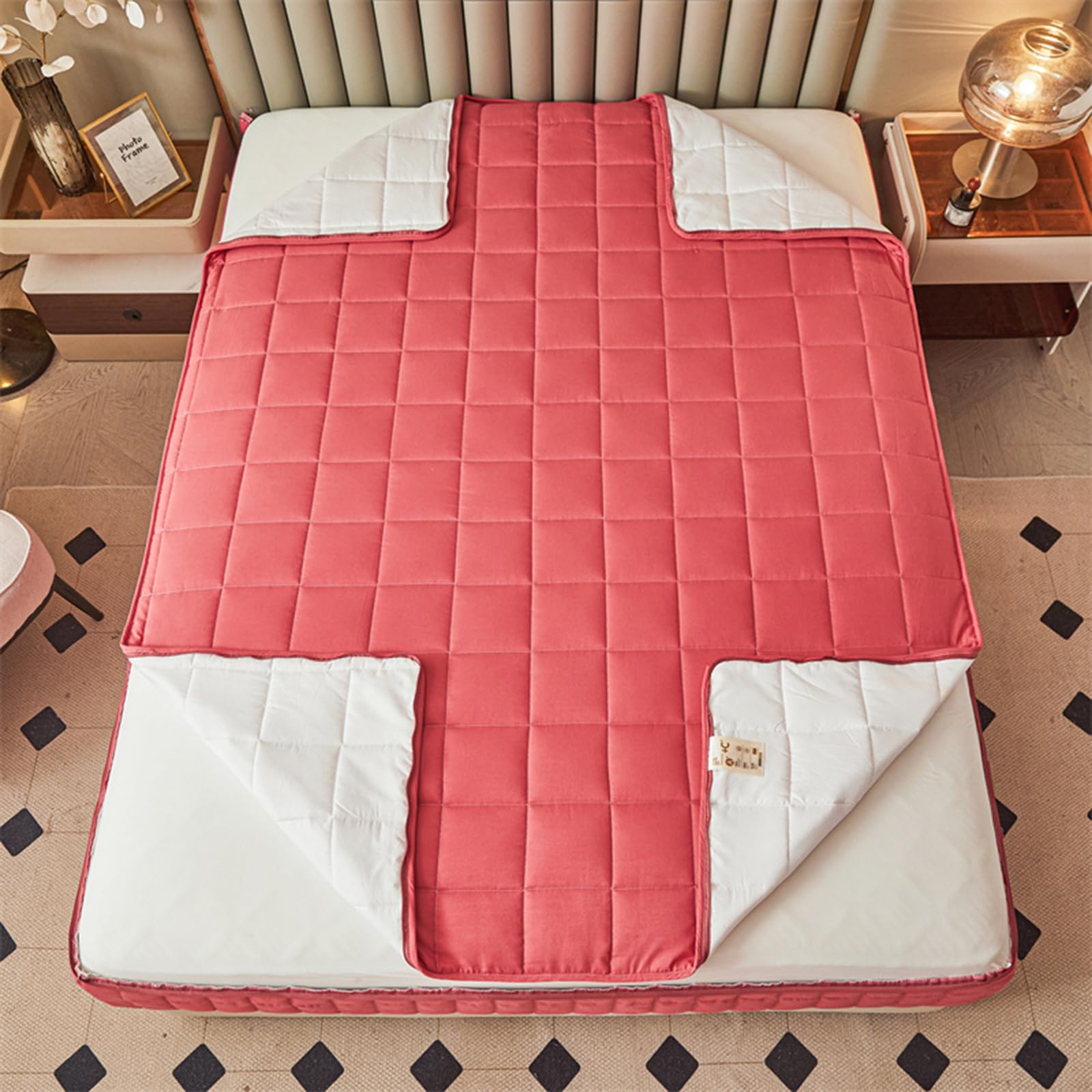 Protège-matelas imperméable rouge – Housse matelassée à fermeture éclair pour 135 x 190 cm Convient aux tailles 140/160 x 190 cm et amovible, parfait pour le rangement et la protection des