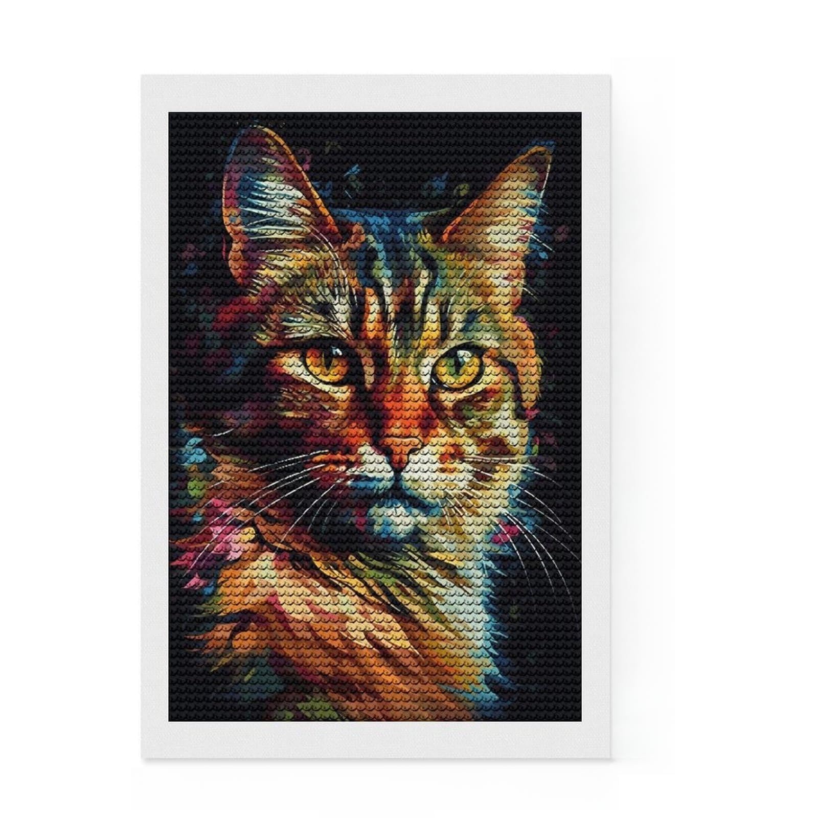 Junmoney Colorful Cat Diamond Painting Canvas Set 8"x12", Thoughtful Handmade Gift, for Teens, Stress Relief Craft, Cosy Home Accent