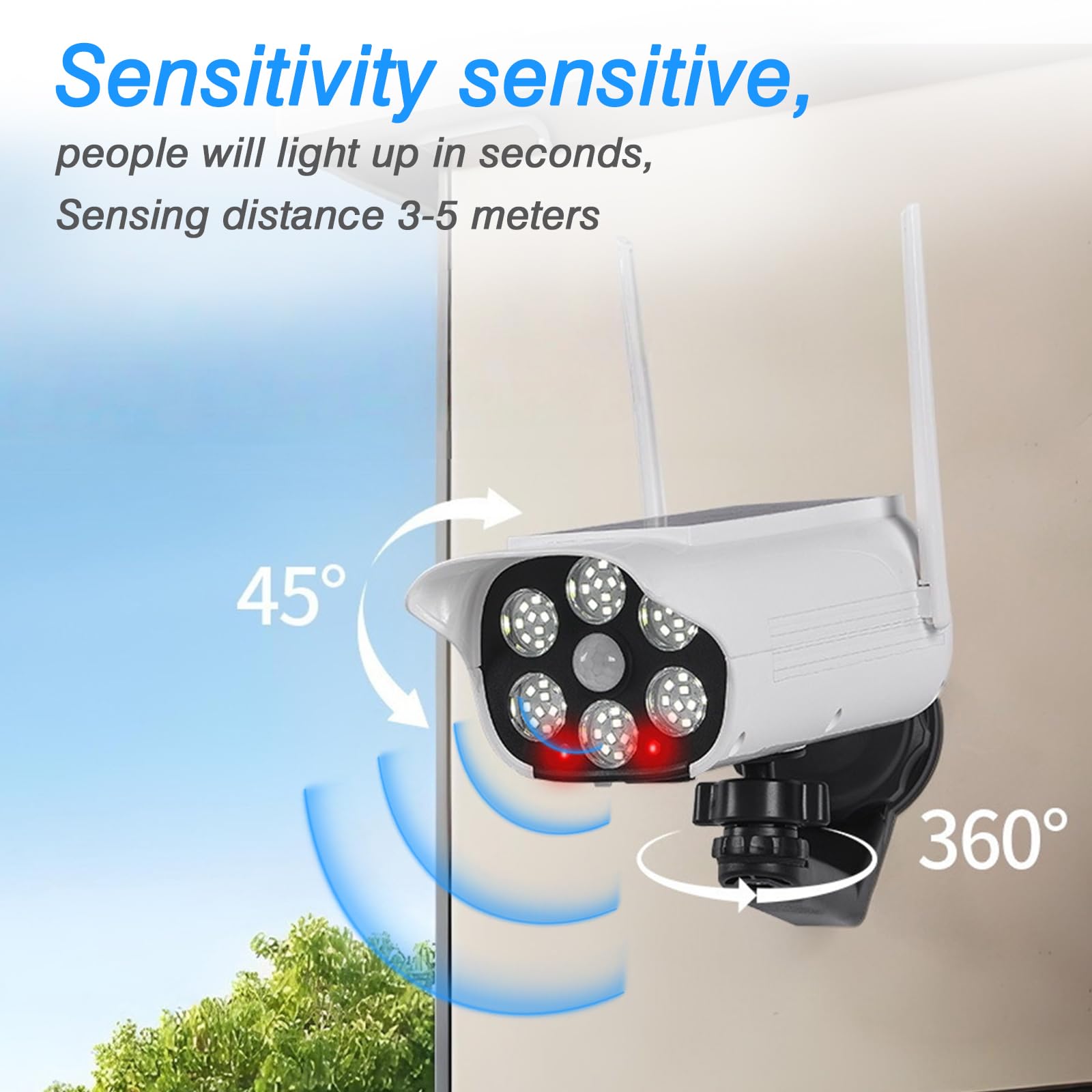 Lampes Solaires LED Avec Caméra Factice Pivotant à 360°: Caméra De Surveillance Factice Avec Lampe Solaire LED, Caméra Factice Solaire Détecteur De Mouvement Pour Garage, Jardin, Allée (Blanc)