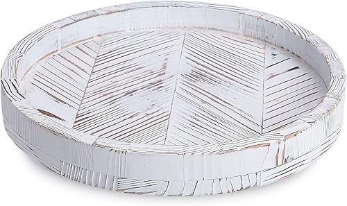 Tocadiscos de madera rústica de 12 pulgadas para mesa, bandeja giratoria decorativa de espiga blanca Tomoaza para mesa, centro de mesa de comedor y