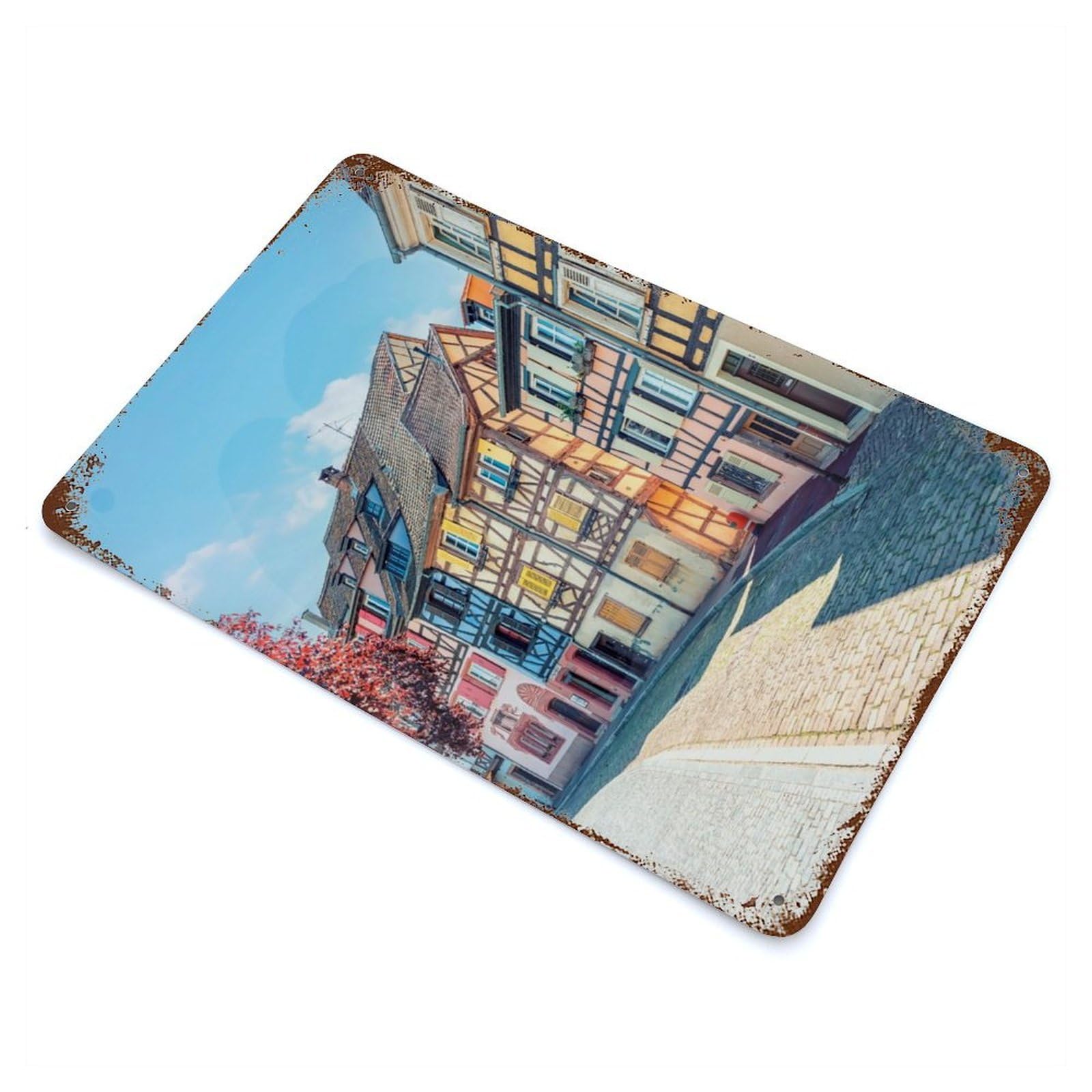 Colmar Street Aged Metal Wall Plaque 11.8"x7.9", Industrial Home Decor for Pub, Kitchen And Man Cave Decor