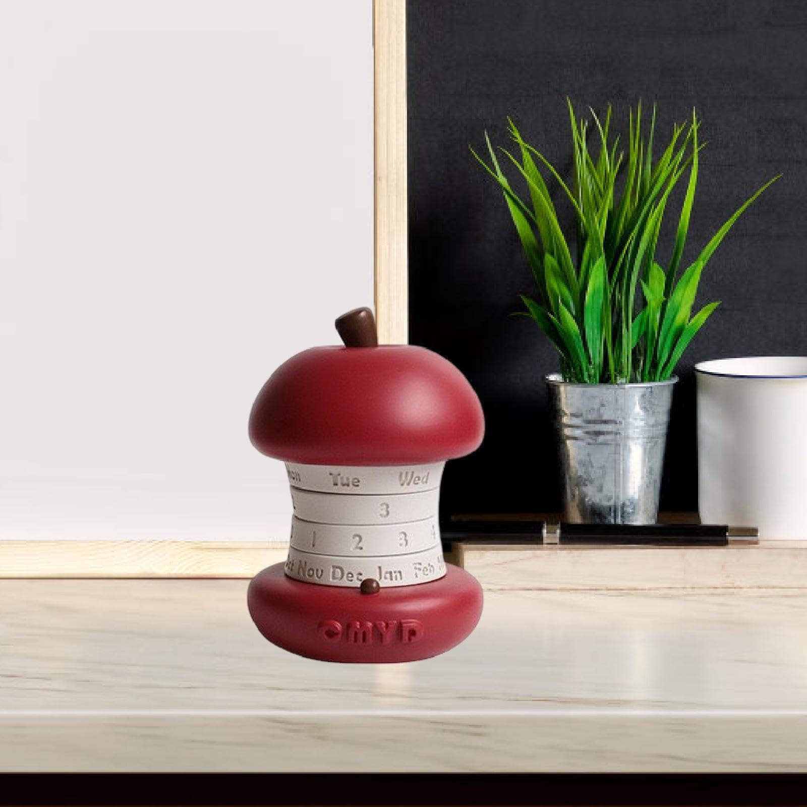 Milageto Rotierender Tischkalender, Tischkalender, Heimdekoration, Küche, Apfel-Ornament aus Harz für Arbeitszimmer, Wohnzimmer