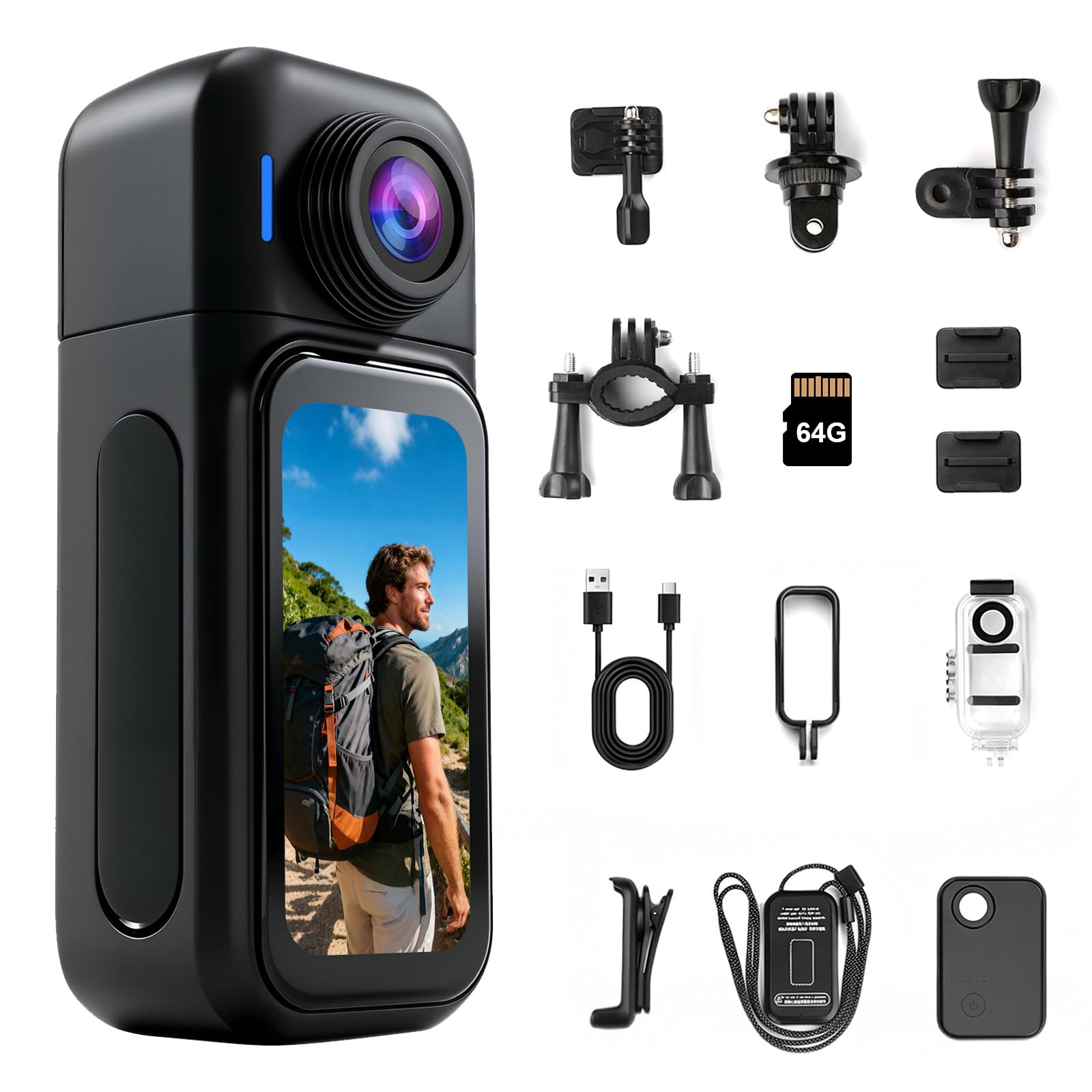 4k Mini Bodycam Körperkamera, 360° Action Pov Kamera mit 64gb/Zubehör