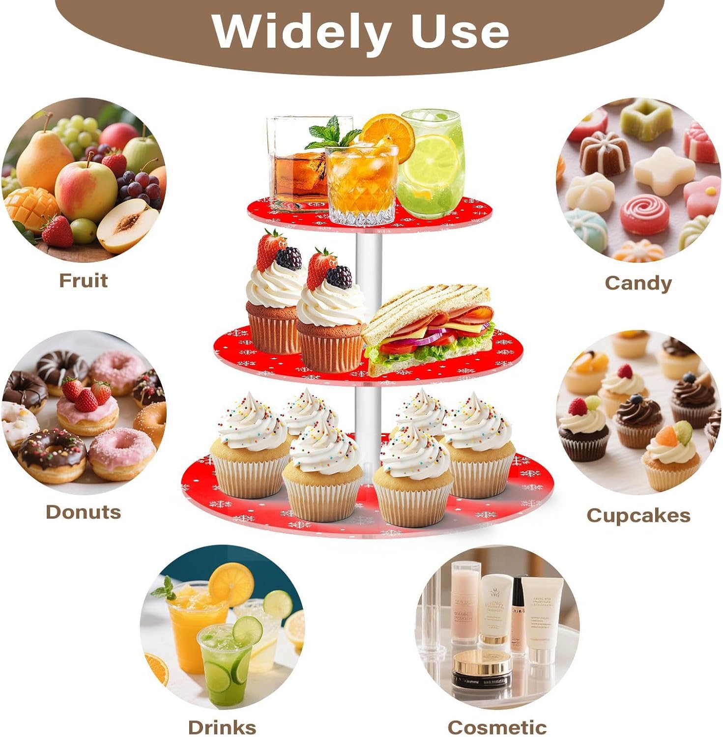 Winter Snowflake Christmas 3 Tier Acrylic Cupcake Stand, Cupcake Stand for 34 Cupcakes for Weddings, Christmas,Holidays,Parties,Birthday,Printed Cupcake Tower 23302029