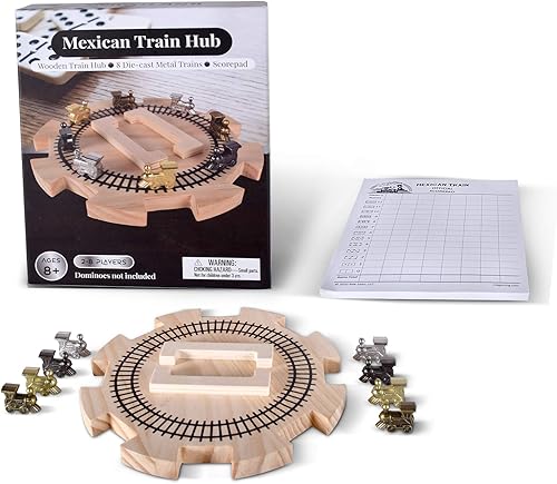 Buje de tren mexicano de madera con 8 trenes de metal y almohadilla de puntuación