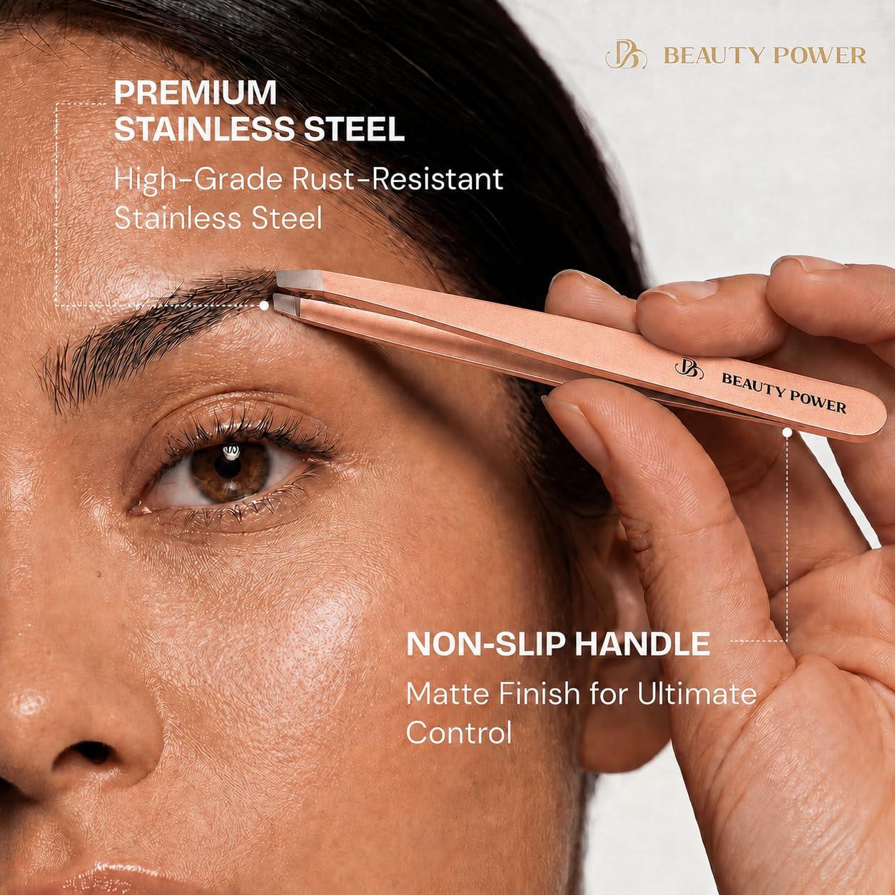 Beauty Power Precyzyjna pęseta ze skośną końcówką, pęseta do brwi ze stali nierdzewnej dla kobiet i mężczyzn, precyzyjna pęseta do włosów na twarzy, wrastających włosów i kształtowania brwi