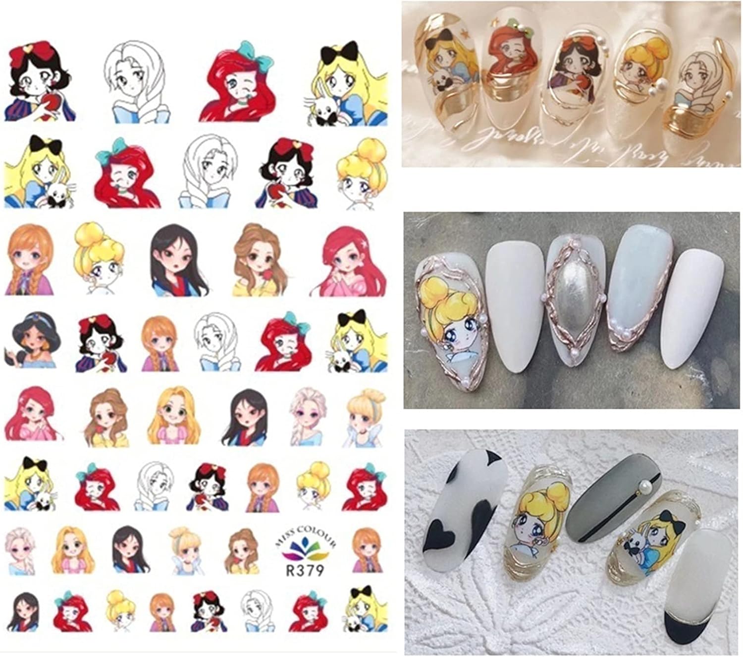 WZRY Nail Sticker, 8 Sheet Nail Sticker Nails Manicure Smile Face Back Glue Decals Nail Art Stickers (Color : 8 Sheet) : Beauty & Personal Care