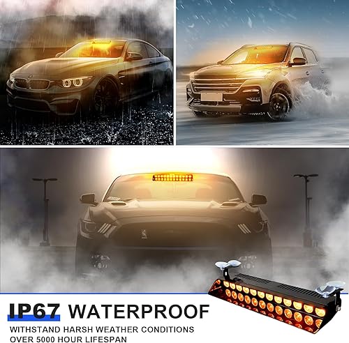 Miniatura 2 de Monrand - Luces estroboscópicas ámbar de 13 pulgadas con 12 luces LED de advertencia de emergencia, 17 modos con ventosas para techo interior,