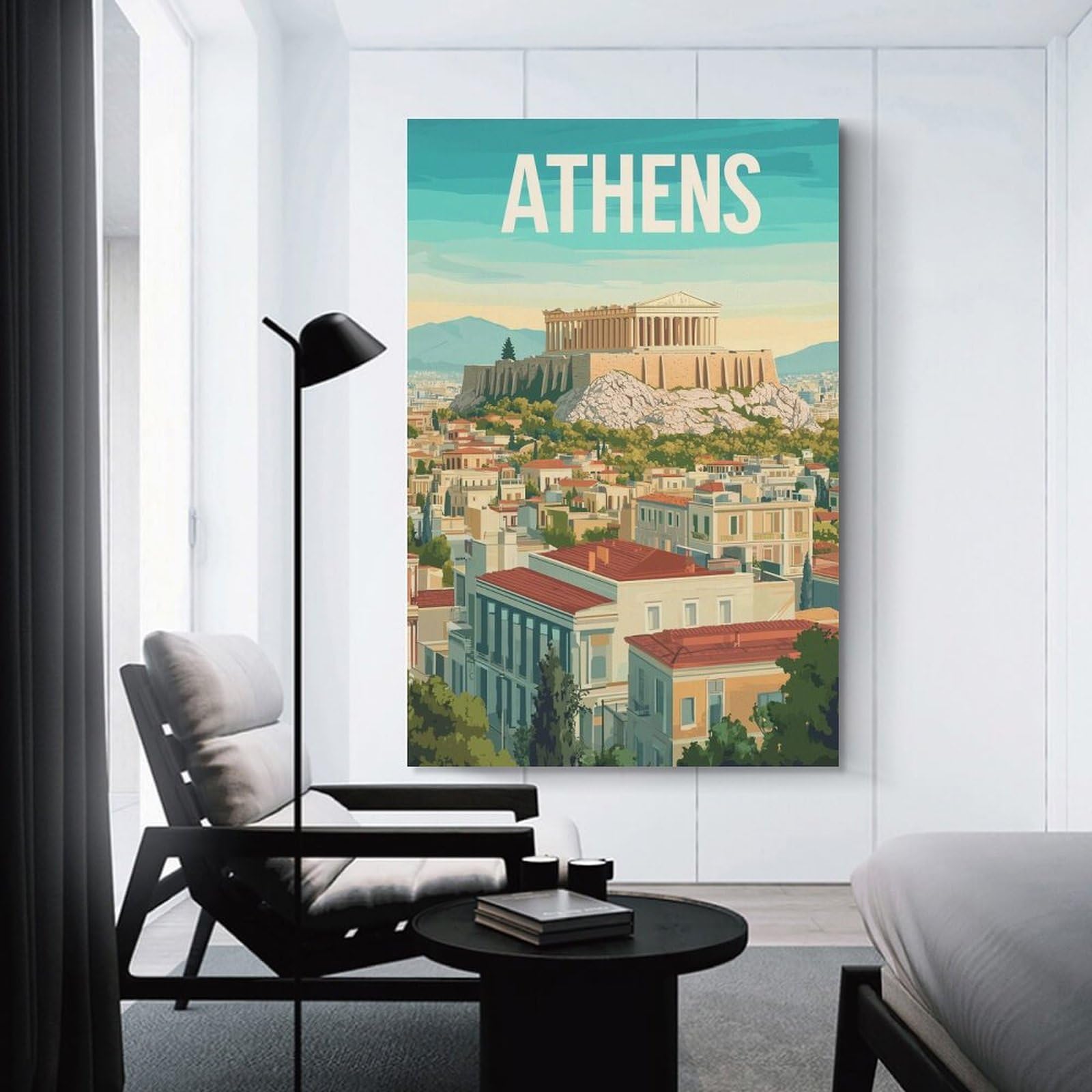 Junmoney Room Decor Wall Art Trave to Athens Greece, 20x30inch(50x75cm), for Workspace Walls, Study Corners Or Bedrooms, A Smart Decor Choice for Study Walls