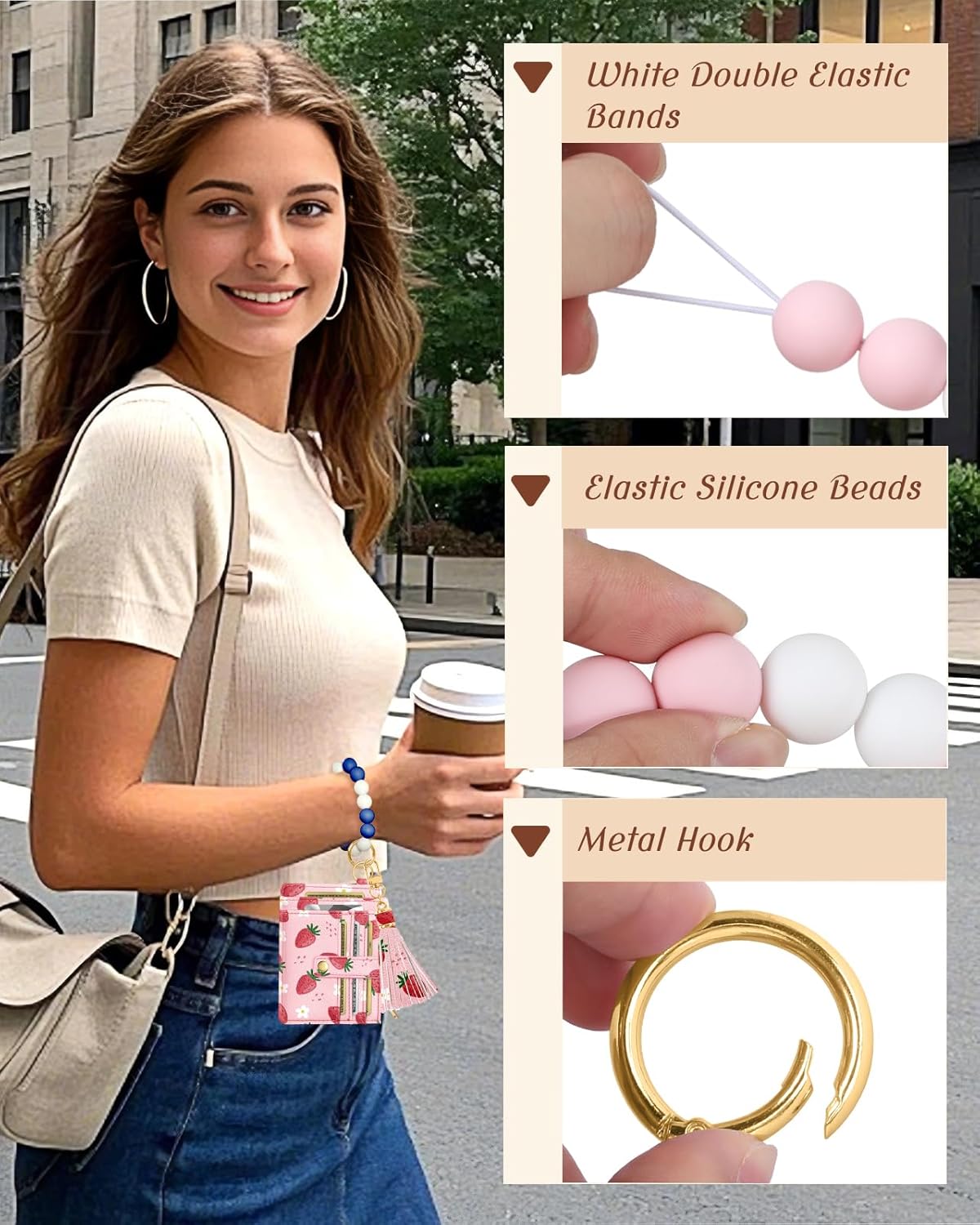 Bistup Wallet Keychain Wristlet for Women - Credit Card Holder Wallets Key Chain Ring Cute Design Slim Small RFID Coin Pocket Purse for Ladies Teen Girls Fashion Strawberry - Image 2