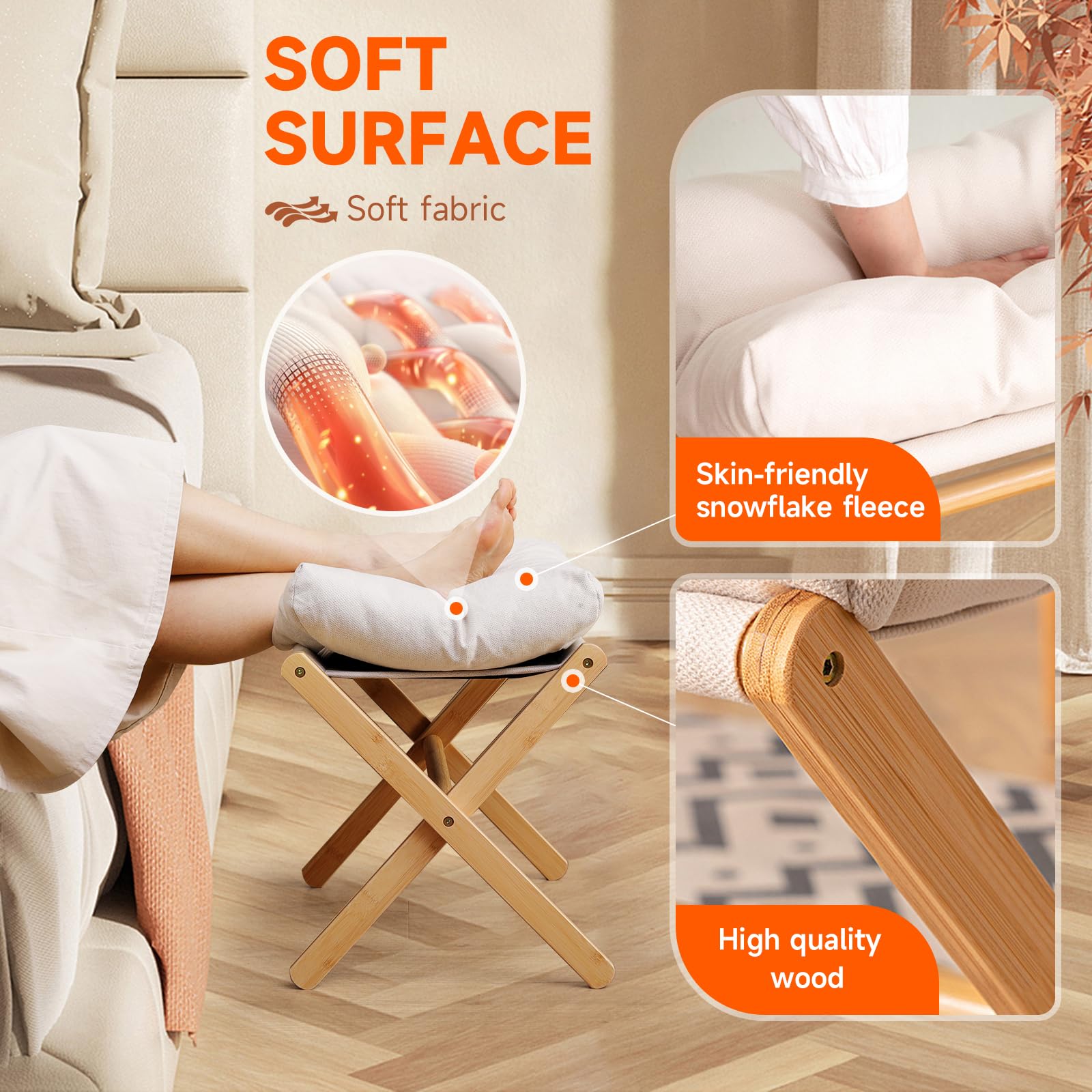 Poggiapiedi Divano, Poggiapiedi Pieghevole, con Gambe in Legno, Sgabello Basso Imbottito, Rimovibile, per Soggiorno o Camera da Letto