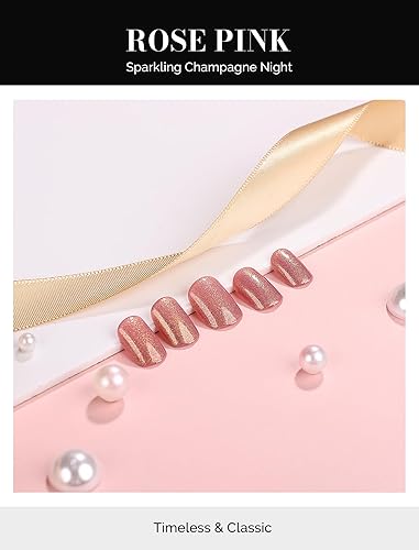 Miniatura 9 de MelodySusie Uñas postizas a presión color rosa degradado, uñas postizas acrílicas cuadradas cortas, súper ajuste y pegamento natural en 12 tamaños,