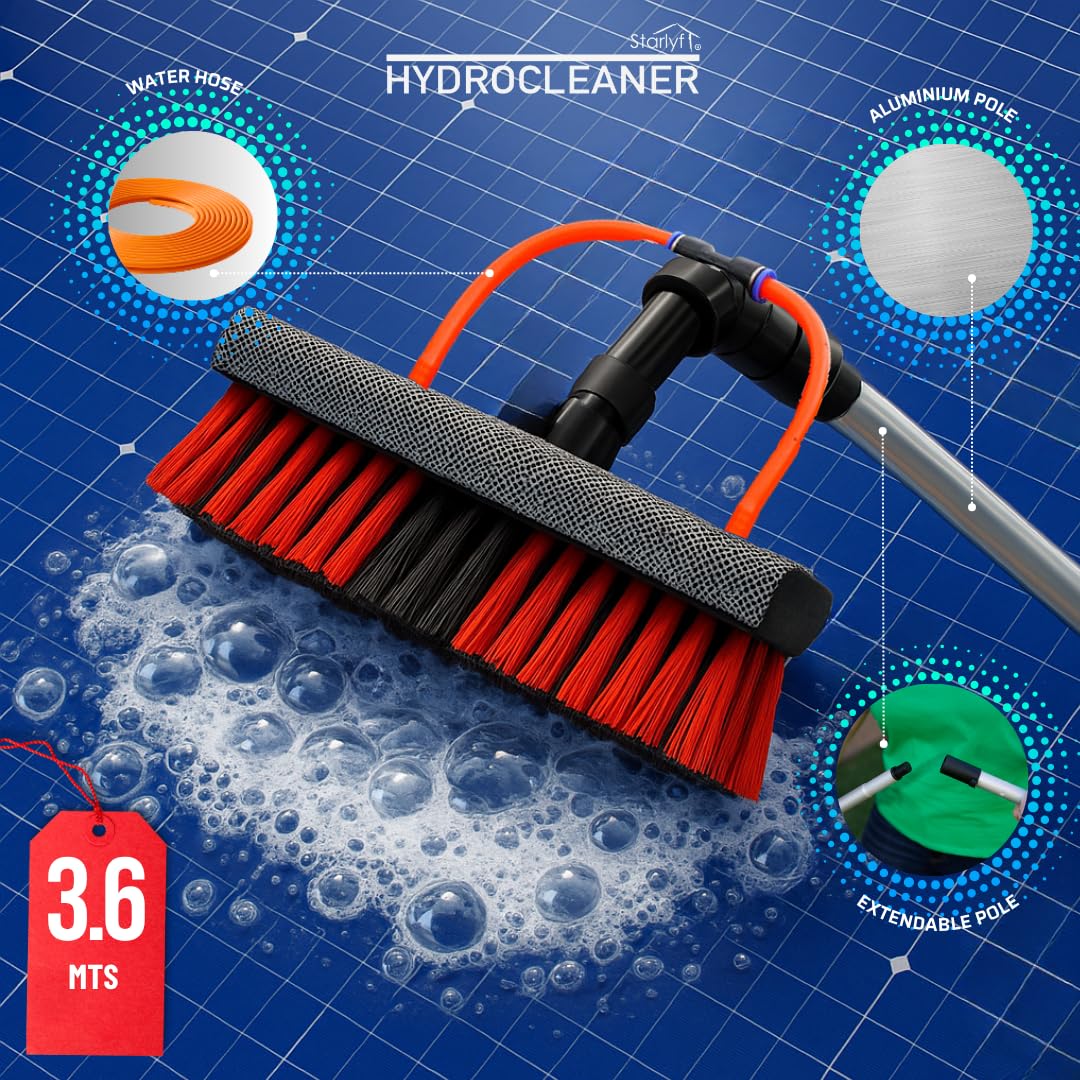 STARLYF Balai de nettoyage Hydrocleaner 3,6 m + serviette à séchage rapide, alimenté par eau, doseur de savon, nettoyage des panneaux solaires, lavage de camions, bus, voitures, plafonds