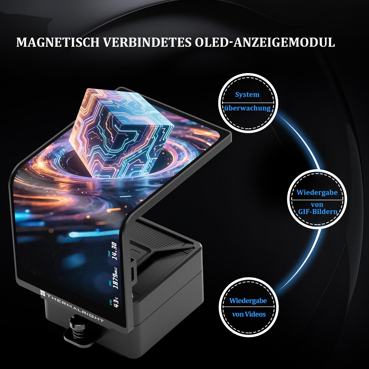 Thermalright Levita Vision 360 ARGB Black - Ventola di raffreddamento wireless per CPU AIO, schermo curvo con risoluzione 2400 x 1080, per AM4/AM5, Intel LGA1851/1700, schermo 3D da 6,67"