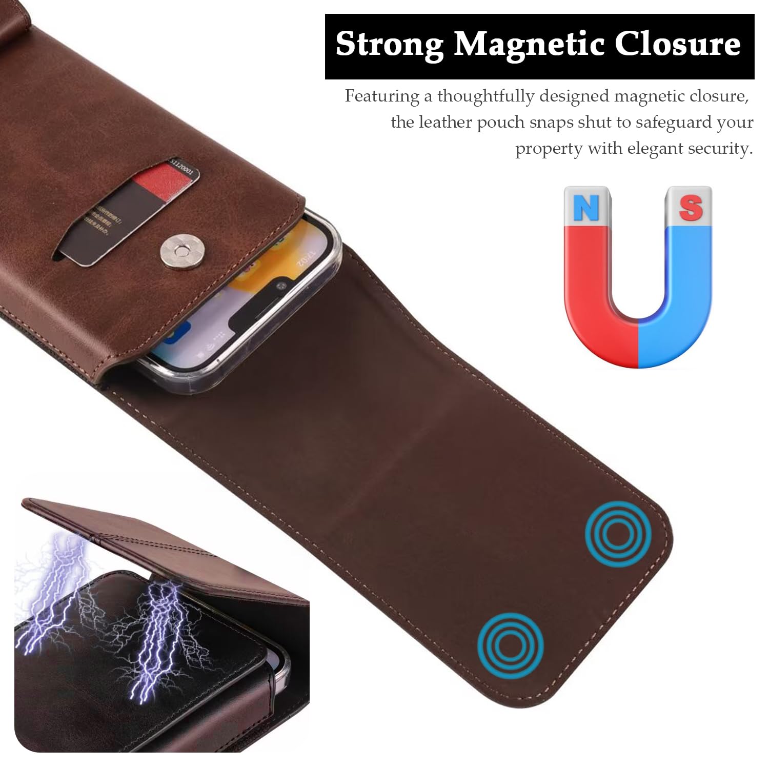 Herren Handy Gürteltasche Handytasche Gürtel Holster Leder Tasche Gürtelclip Hülle Case mit Card Slots für iPhone 17 16 15 14 13 12 Pro Max 7 8 Plus, Samsung Galaxy S25 S24 S23 S22 Plus S21 S20 FE