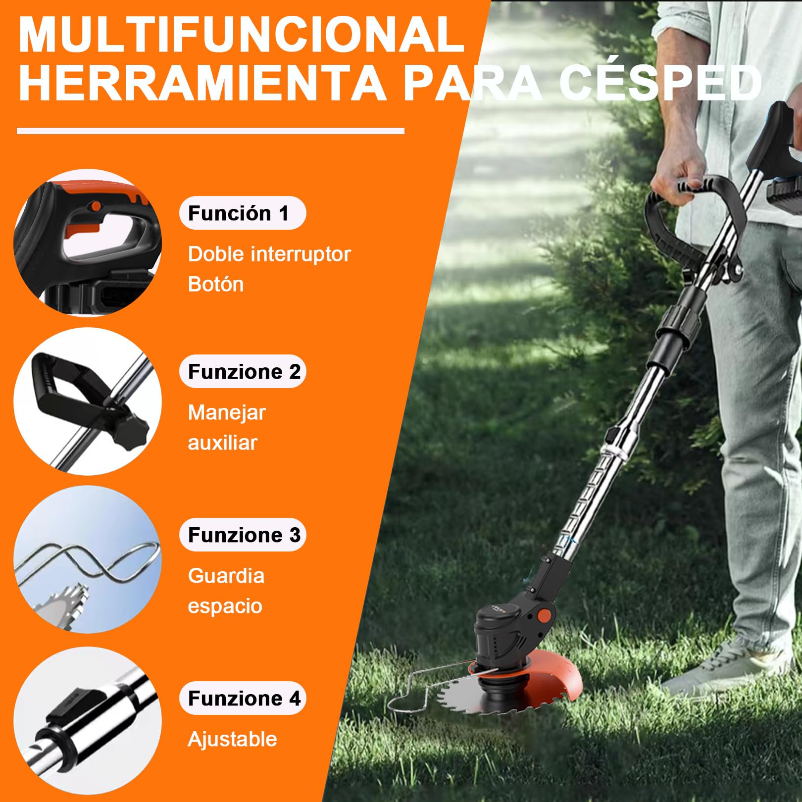 Desbrozadora, Desbrozadoras Bateria，21V 2000mAh Desbrozadoras Electrica， 3 en 1 Cortabordes Bateria, para Césped, Jardín y Campos