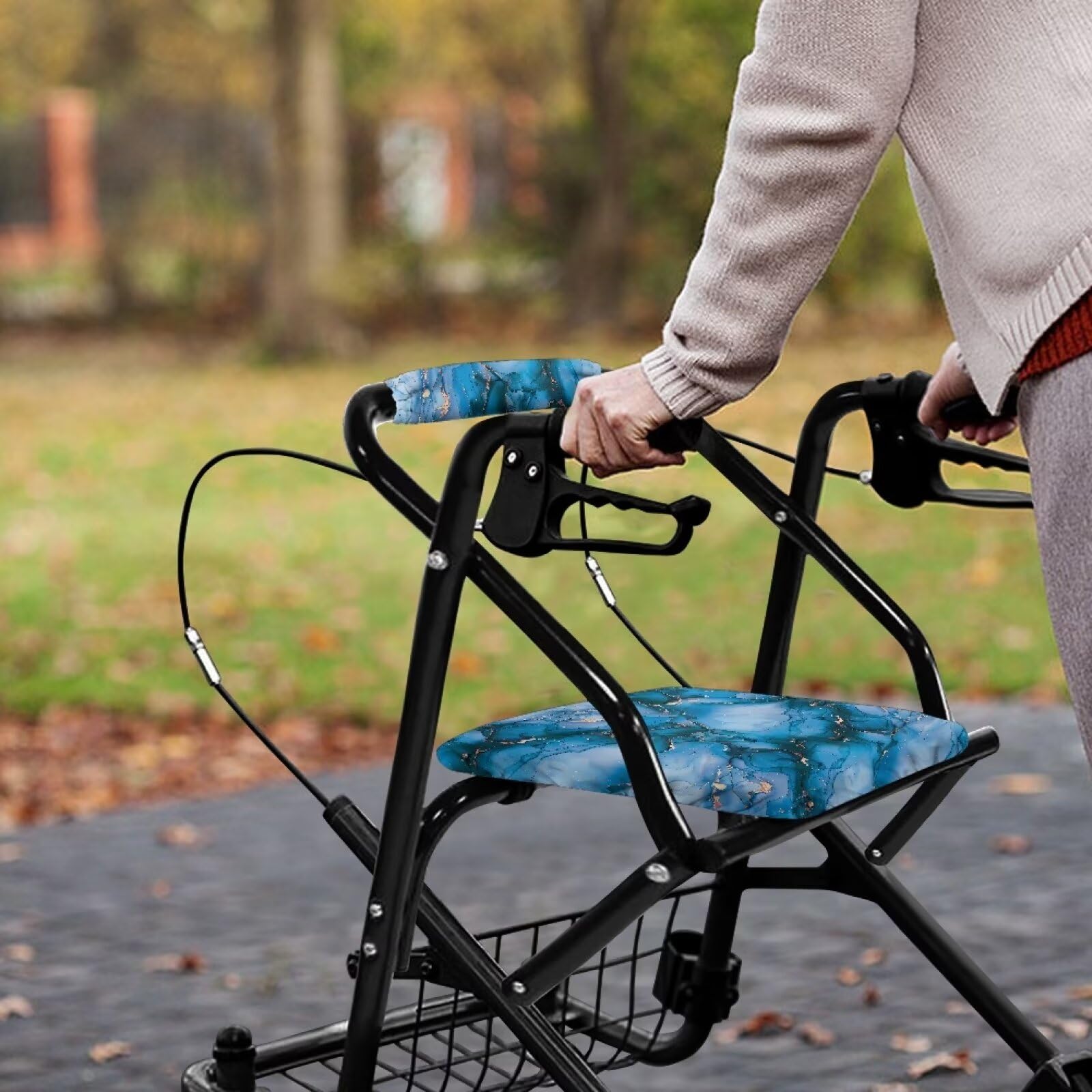 Blue Marble Accessories for Rollator Walkers Pattern Rollator Walker Seat and Backrest Covers Removable & Washable Walkers for Seniors with Seat Gift Covers for Men Ladies — Amazon image 4