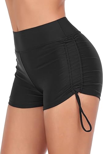 Miniatura 3 de Firpearl Pantalones cortos de natación de cintura alta para mujer UPF50 pantalones cortos deportivos de cintura ancha con cordón