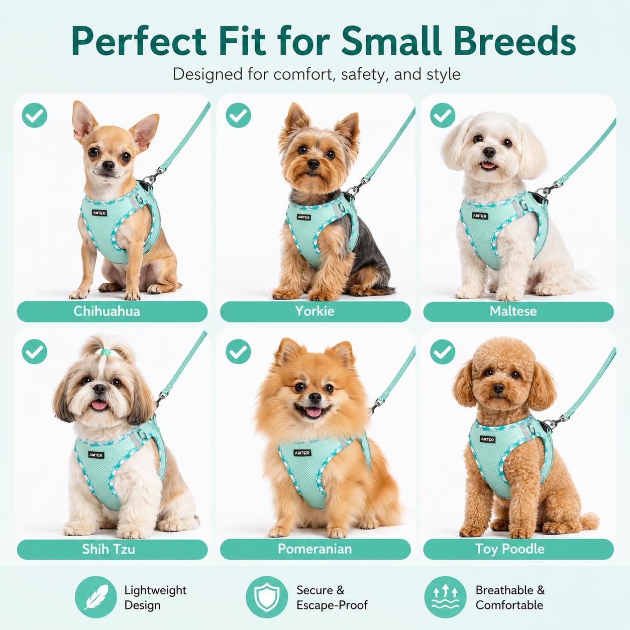 AMTOR Arnés para perros con correa de juego, arnés reflectante ajustable para cachorros con chaleco acolchado para perros y gatos extragrandes/pequeños, medianos y grandes (verde)