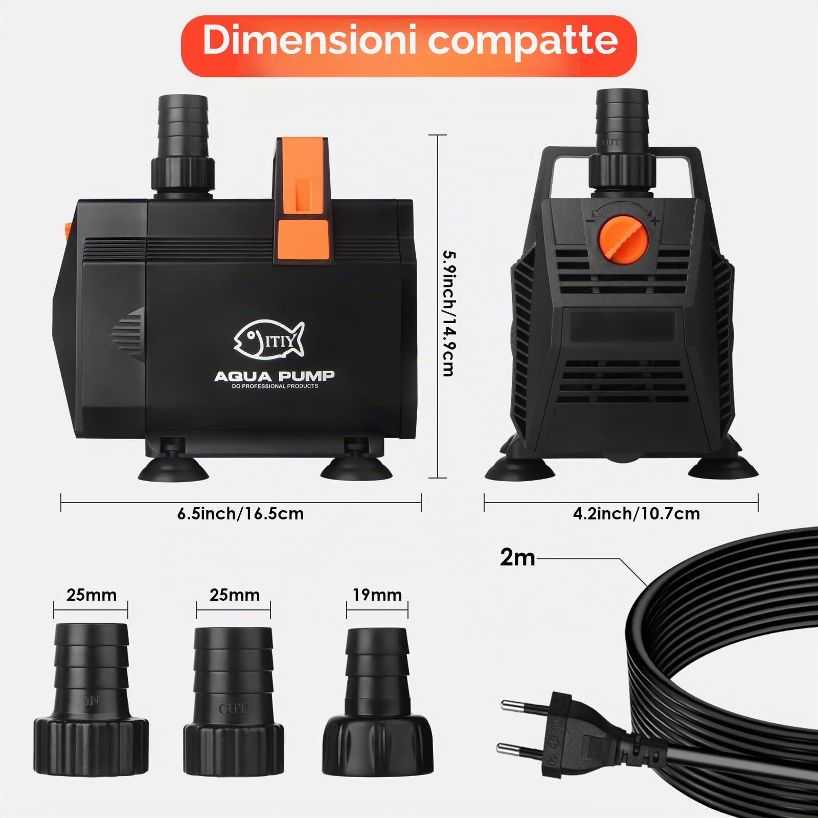 pompa sommergibile per laghetto, 30W 2000L/H pompa per fontana d'acqua pompa per acquario con controllo del flusso per acquario, cascata, filtrazione, esterno, idroponica