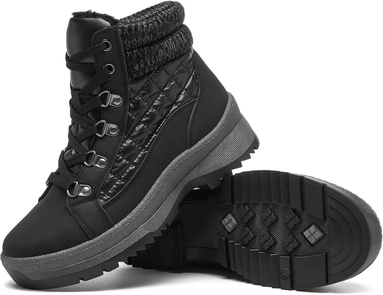 HEAWISH Womens Winter Boots,Brown Non Slip Combat Boots,Warm Fur Lined comfortable Snow Ankle Boot For Women