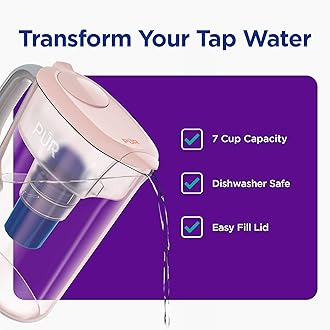 PUR 7-Cup Water Filter Pitcher with 1 Genuine PUR Filter, 2-in-1 Powerful, Faster Filtration, Lasts 2 Months or 40 Gallons, Dishwasher Safe, Blush (PPT700PA)