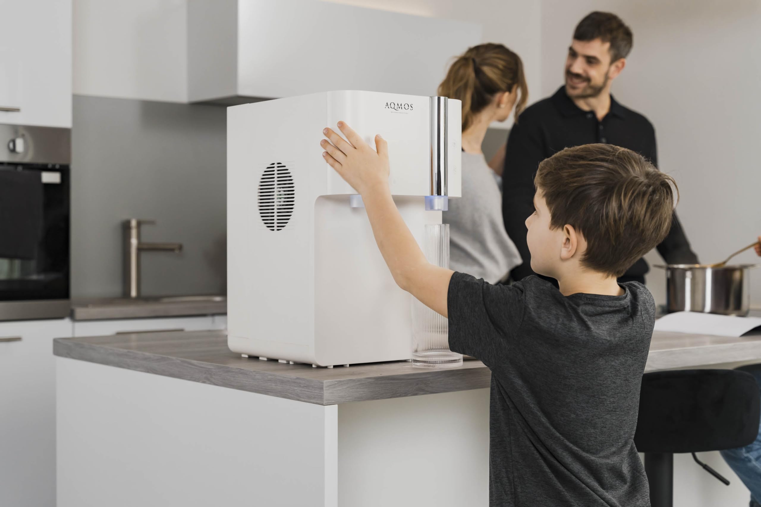 Aqmos Drinking Wasserspender Weiß – Premium Komplettsystem mit still & sprudelnd, 5–95 °C heiß & kalt, integrierte Umkehrosmose, Sensorbedienung, für Küche & Büro