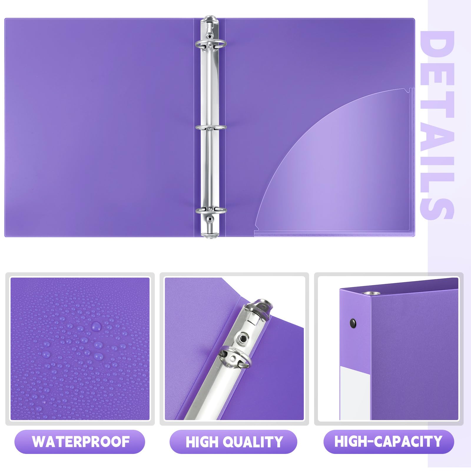 Henoyso Confezione da 24 raccoglitori in plastica a 3 anelli da 2,5 cm, flessibili in polipropilene, per forniture scolastiche e scolastiche, formato lettera, 240 fogli, con tasca interna (viola)
