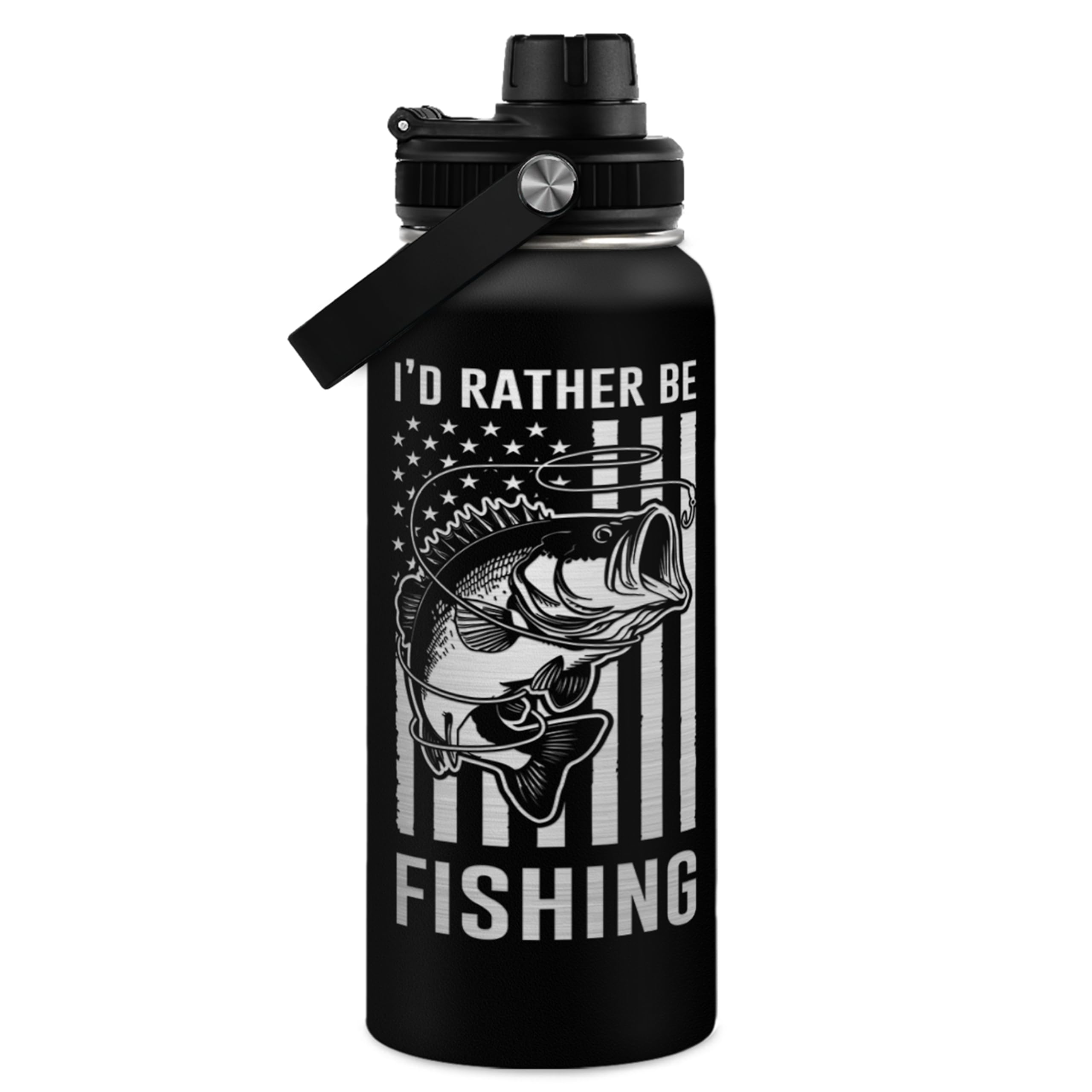 Fishing Water Bottle - 32oz Stainless Steel Insulated Bottles with lid - Deer Fishing Gifts for Fisherman Papa Dad Husband - Gift for Christmas Birthday Fathers Day