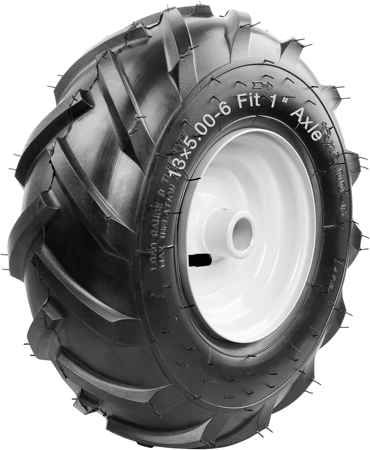13x5.00-6" Tiller Tire and Wheel (1" Axle Size), 3-1/8" Centered Hub, Compatible with 13x5-6 Garden Trailer, Tractor, Tillers, and Snowblower Tire