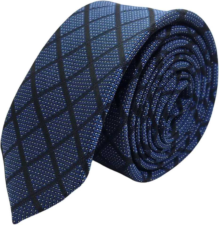 Gravata Slim Premium Quadriculada, Azul Escuro