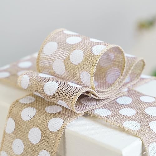 Miniatura 3 de MEEDEE Cinta de arpillera con lunares blancos de 2.5 pulgadas - Cinta de lino natural con alambre de borde para manualidades para baby shower,