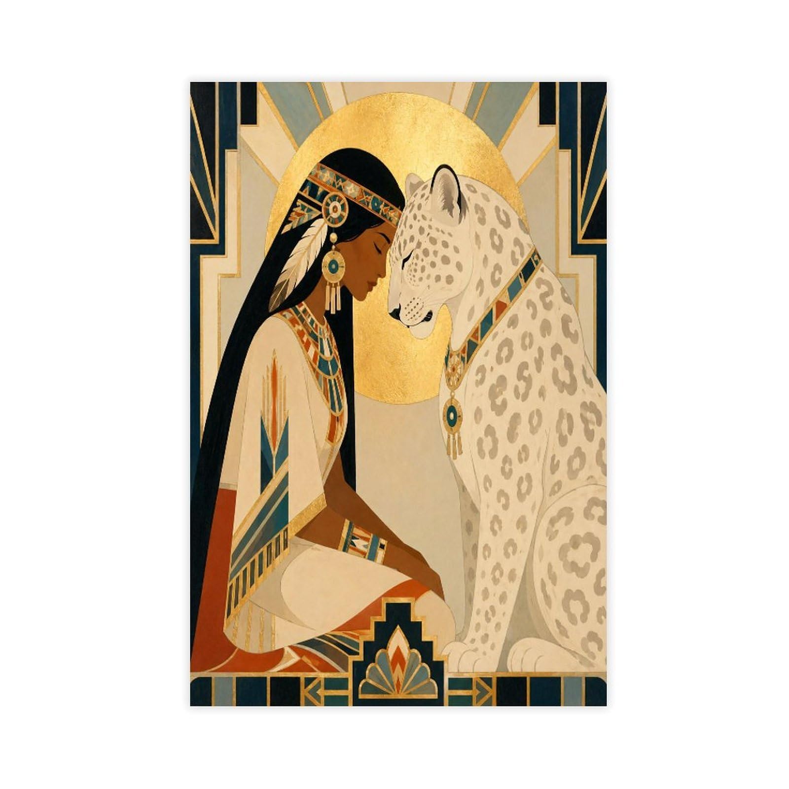 H3b8u2y5 Unframe-Style-10 Woman White Leopard Canvas Wall Art, Cubist Apartment