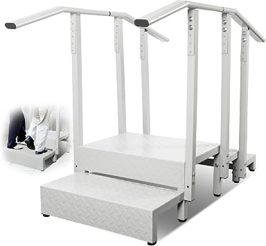Up & Down Physical Therapy Step, 660Lbs Capacity Stainless Steel Therapy Stairs with Adjustable Handrails, Non-Slip Rehabilitation Step Rehab Equipment for Home & Professional Use