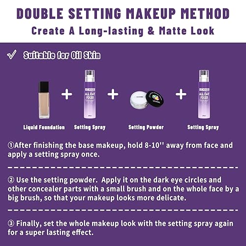 Miniatura 9 de UCANBEMAKUP Long Lasting Makeup Setting Spray Kit- 6.76 Fl oz Hydrating Matte Finish Mist Lightweight Face Make up Fixer +Translucent Loose Setting