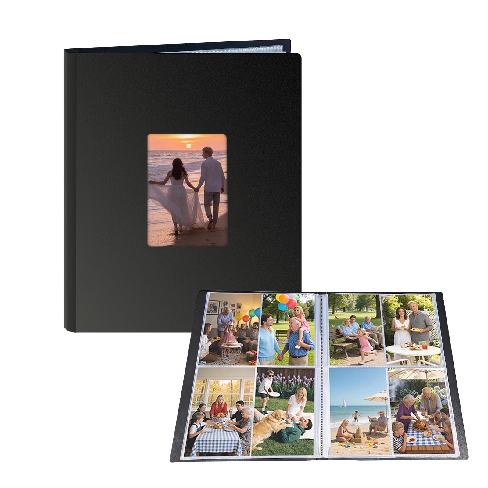 FRETONBA 6x4 Photo Album Slip in, Personalized Photos Albums 96 Photographs in Vertical, Picture Book with a Front Window Design, Wedding Photos Albums for Family, Travel