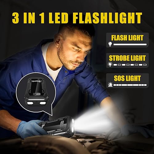 Miniatura 5 de Arrancador de coche de pico de 3000 A con carga rápida USB (hasta 10.0 L de gas o motor diesel de 8.0 L), arrancador de batería portátil de 12 V,