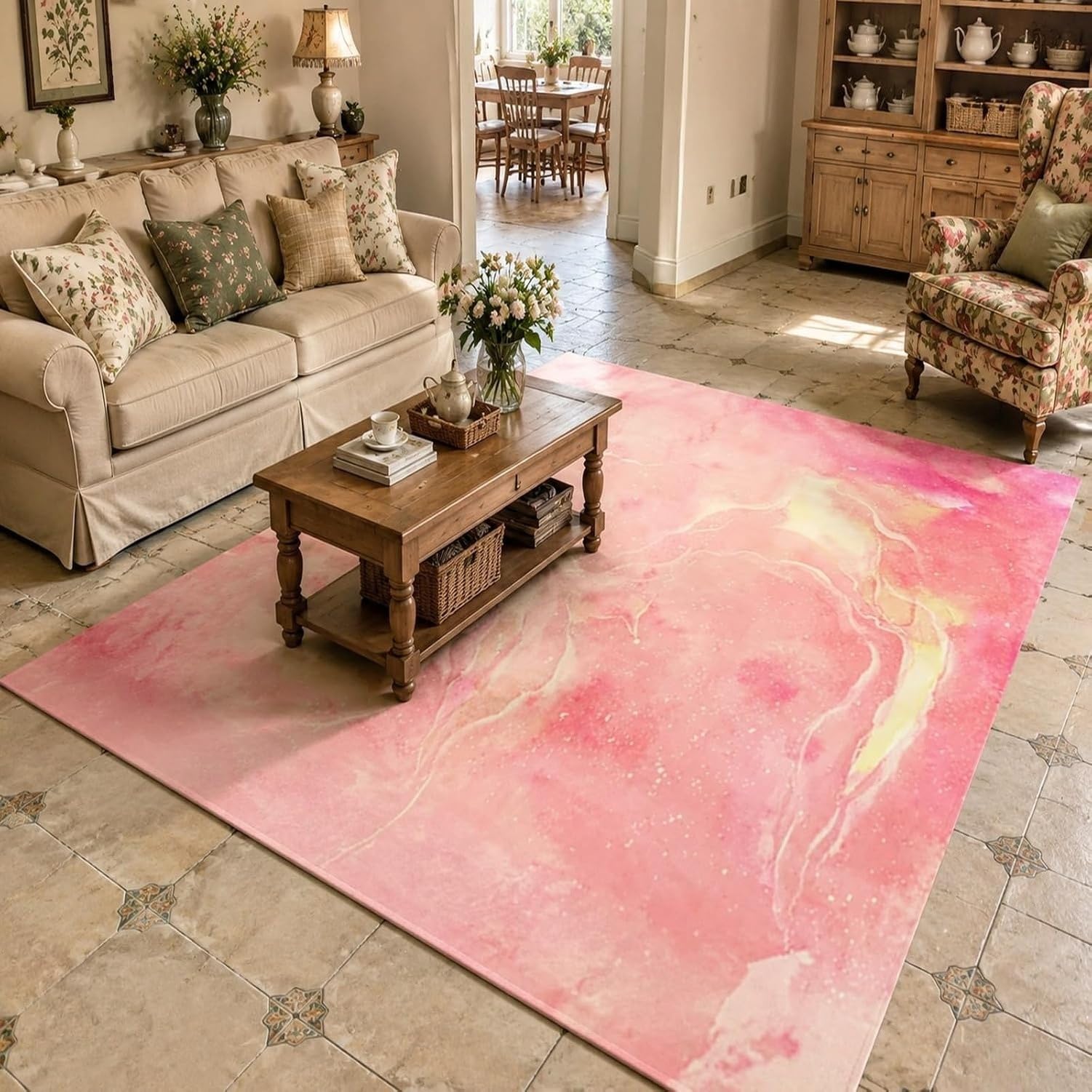 Tappeto Lavabile Soggiorno Astratto, Rosa, 200x300 cm (Rettangolare)