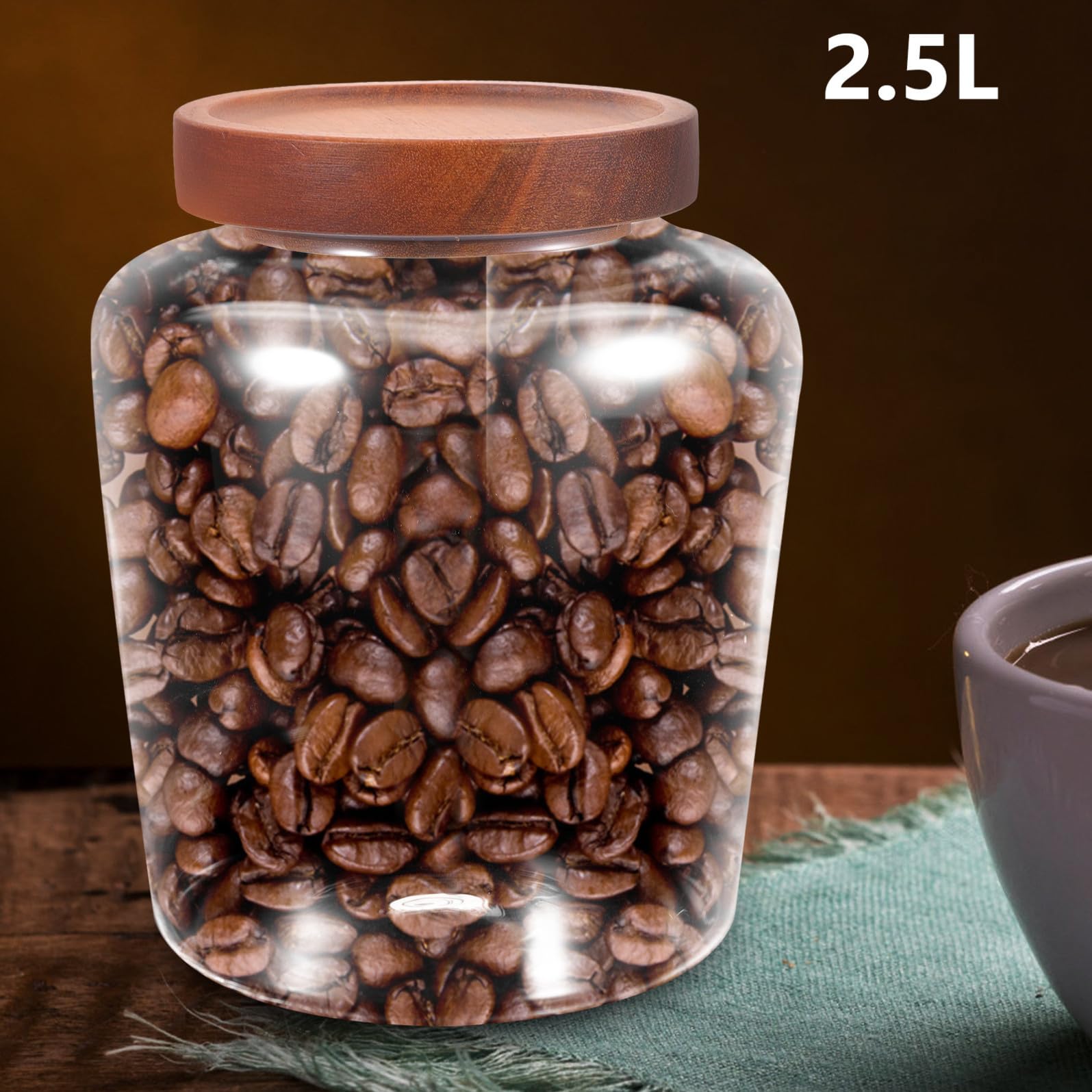 Zerodeko Barattolo in Vetro Trasparente Tappo in Legno Acacia Contenitore Ermetico per Snack Caramelle e Tè Vasetto Multiuso per Casa con Ampia Apertura e Design Decorativo