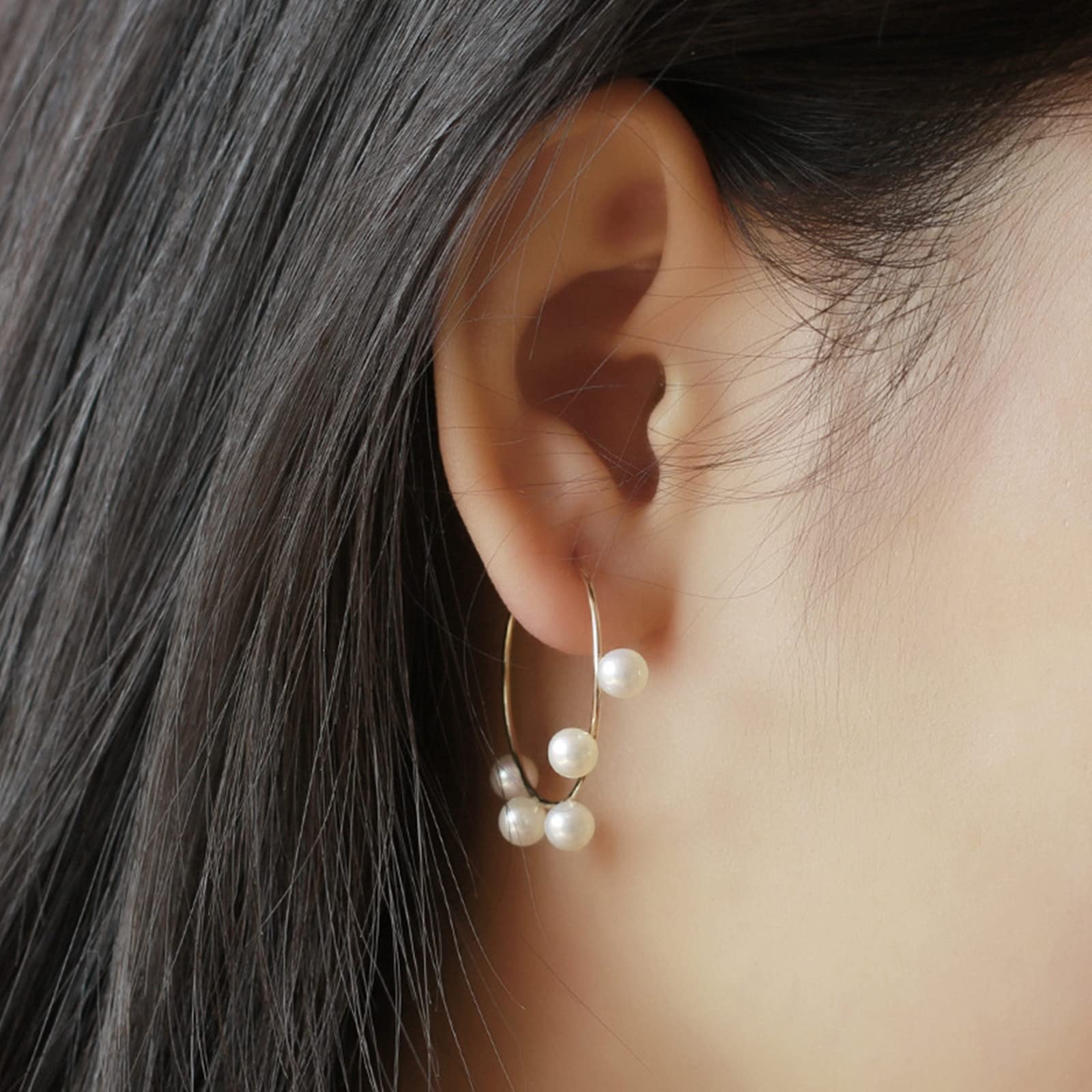 Orecchini Oro Vero 14K Donna Cerchio Di Perla Semplice Oro Orecchini Cerchio Piccoli