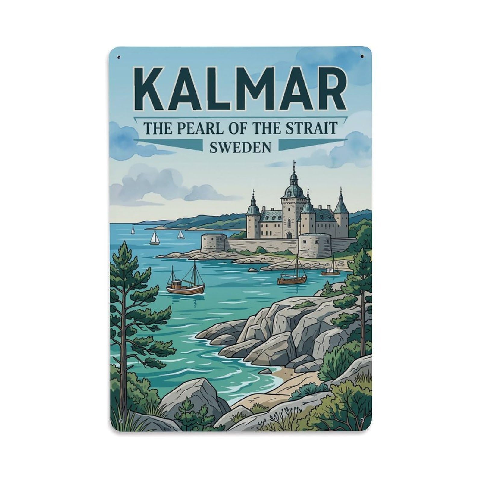 Vintage Travel Kalmar Sweden Coast Metal Tin Sign