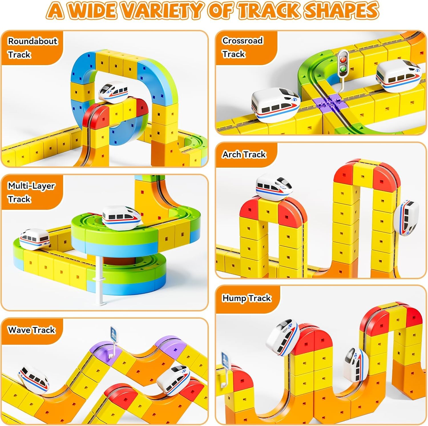 Umikk Clickrail Electric Train Set Flexible Race Track, Magic Rail Block, Magic Rail Block with Gravity Defying 3D, Flexible Race Car Magnetic Track Set, for Kids (Style 1 (88 Stück))