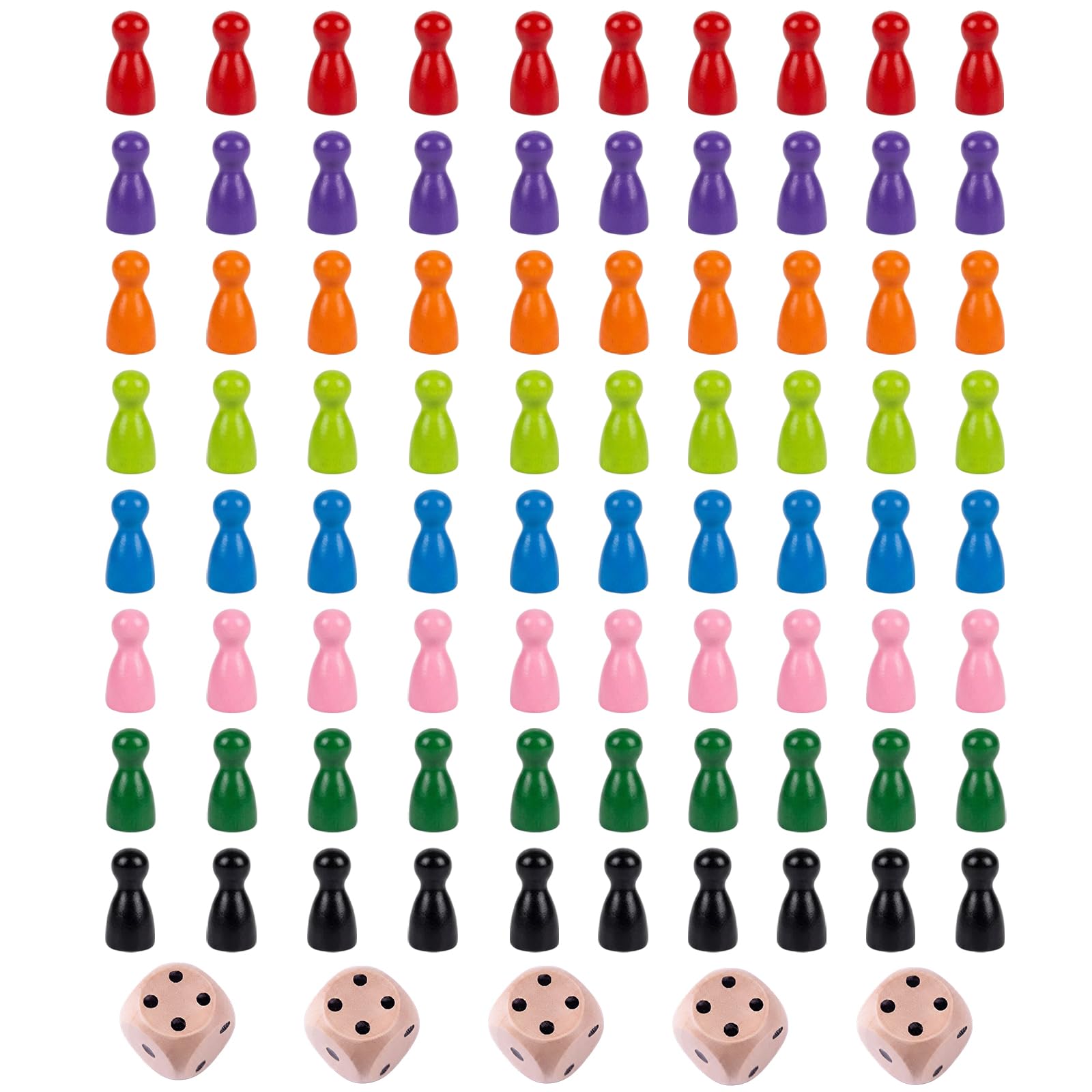 Pawn Set, 80 Multicolour Pieces with 5 Dice, Board Game Accessories with Wooden Dice, Family Game Nights and Educational Activities