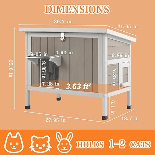Miniatura 6 de Casa Aislada para Gatos de 30.7" de Largo, Refugio de Espuma Completo para Gatos Ferales de Invierno, Recinto para Gatos de Exterior Resistente a la