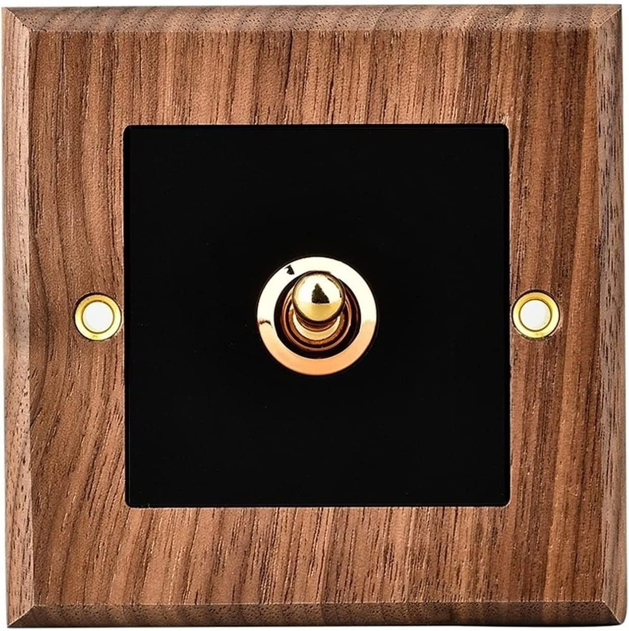 Brass Toggle Switch Plate,toggle light switch, Brass Lever Solid Wood Switch Panel Antique Chinese Type 86 Switch Retro 1-4 Gang 2 Way Wall Light Toggle Momentary Switch(1gang)
