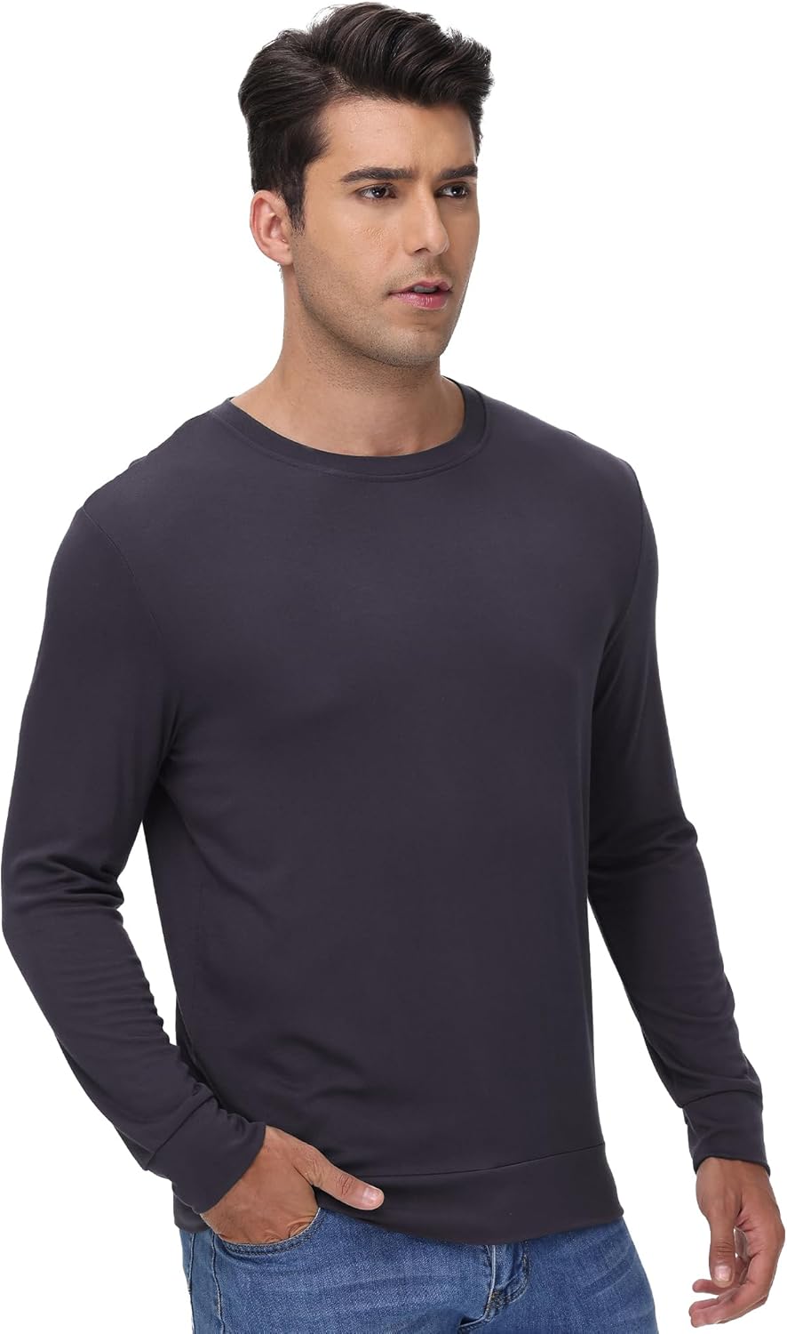 WiWi Men's Super Soft Long Sleeve Tees Moisture Wicking Shirts Viscose from Bamboo Cooling Crew Neck T-Shirt S-XXL