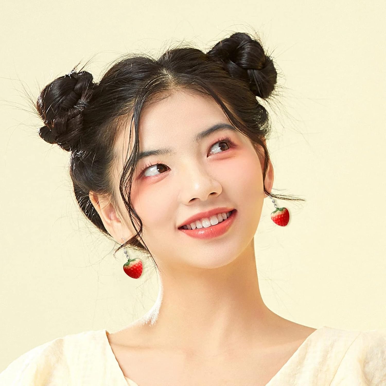 Dreuyet 3D Simulated Fruit Red Strawberry Necklace Earring Set for Women Sweet Fruit Charm Earrings Necklace Cute Food Fruit Strawberry Dangle Earrings - Image 6