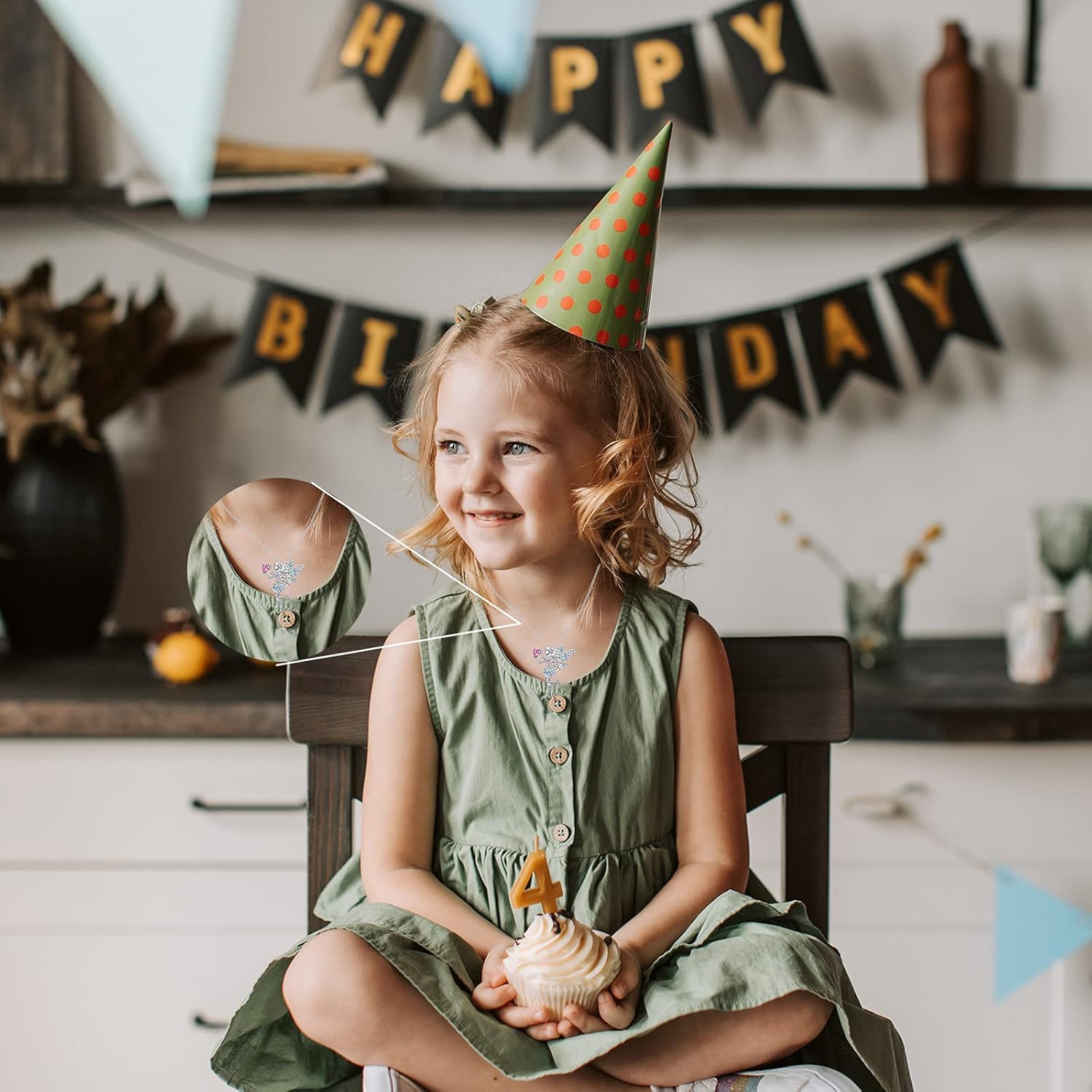 SUMFAN Fairy Necklace for Teen Girls,Birthstone Pendant Gift for Girls White Gold Plated Austrian Crystal Jewelry Gift - Image 4